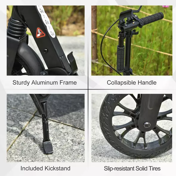 HOMCOM Adult Teens Kick Scooter Foldable Height Adjustable Aluminium Ride On Toy for 14+ w/ Rear Wheel & Hand Brake, 200mm Big Wheels, Shock Mitigation System - Black - 7
