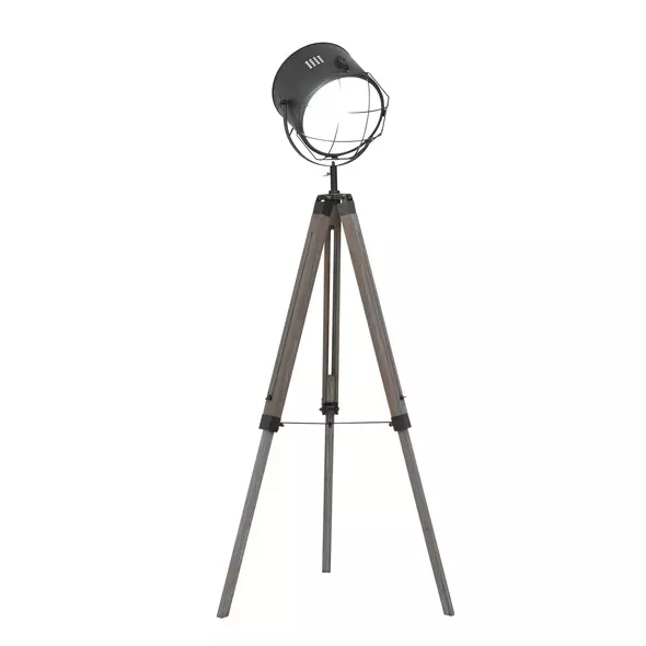HOMCOM Floor Lamp with Adjustable Tripod for Living Room Bedroom, Vintage Spotlight Reading Lamp with Wood Legs, 115-155cm, Grey - 1