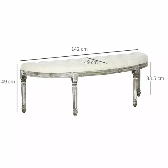 HOMCOM Half-Circle End Bench Ottoman Footstool Tufting Padded Seat Brushed Wood Base Antique Accents Home Seat Furniture Cream White and Light Wood Grain Leg - 3