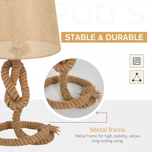 HOMCOM Nautical Style Table Lamp with Fabric Lampshade Metal Frame Power Switch, 48cm Home Desk Lamp Bedroom Living Room Study E27 Base, Beige - 5