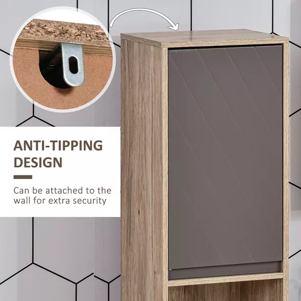 HOMCOM Narrow Bathroom Cabinet, Slim Bathroom Storage Unit with Open Compartment, Freestanding Storage Cupboard with Adjustable Shelves for Small Spaces, 30 x 24 x 170 cm, Grey and Oak - 7