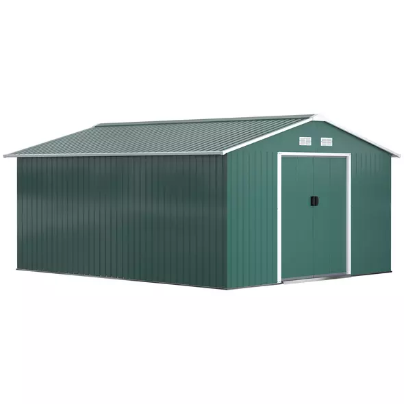 Outsunny 12.5ft Sliding Door Durable Steel Storage Shed with 4 Ventilation Outdoor, Green - 1