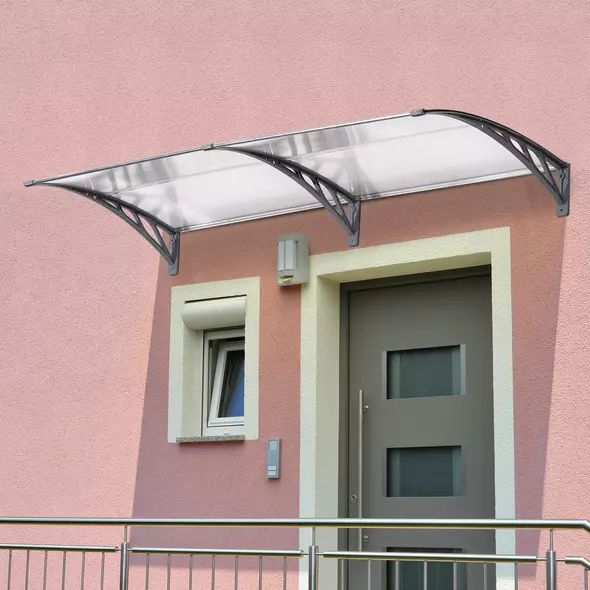 Outsunny Front Door Canopy Outdoor Awning Aluminium Rigid Plastic Polycarbonate Rain Shelter UV Water Rain Resistant 196 x 75cm Clear - 7