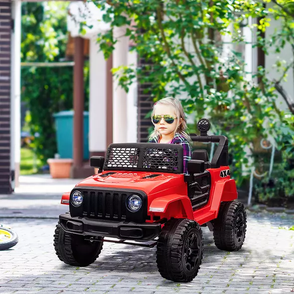 HOMCOM Kids Electric Ride On Car 12V Off Road Toy with Parental Remote Control 2 Motors Horn Lights Suspension Wheels for 3-6 Years Old Red - 2