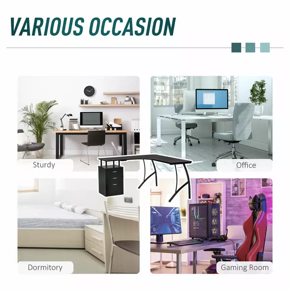 HOMCOM L-Shaped Computer Desk Table with Storage Drawer, Home Office Desk Corner Industrial Style Workstation for A4 Files 143.5 x 143.5 x 76cm, Black - 7