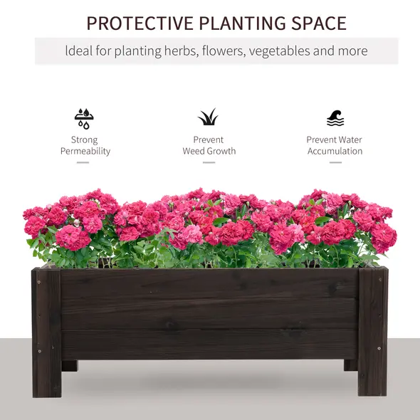 Outsunny 58L Garden Raised Bed Planter Grow Containers for Outdoor Patio Plant Flower Vegetable Pot Fir Wood, 100 x 36.5 x 36 cm, Carbonized Colour - 4