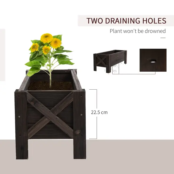 Outsunny 58L Garden Raised Bed Planter Grow Containers for Outdoor Patio Plant Flower Vegetable Pot Fir Wood, 100 x 36.5 x 36 cm, Carbonized Colour - 5