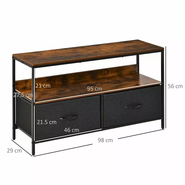 HOMCOM TV Stand Cabinet with 2 Foldable Drawers - Rustic Brown - 3