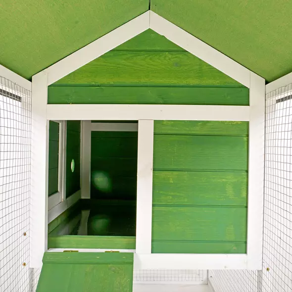 PawHut Wooden Rabbit Hutch and Run with Sliding Tray, Ramp, Water-resistant Roof, for 2-4 Rabbits, Green - 9