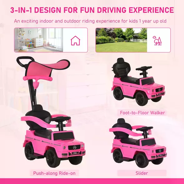 HOMCOM 3 in 1 Kids Children Ride on Push Car Toddler Sliding Car G350 Licensed Walker Foot to Floor Slider Push-Along with Horn Steering Wheel NO POWER Manual, Pink - 4