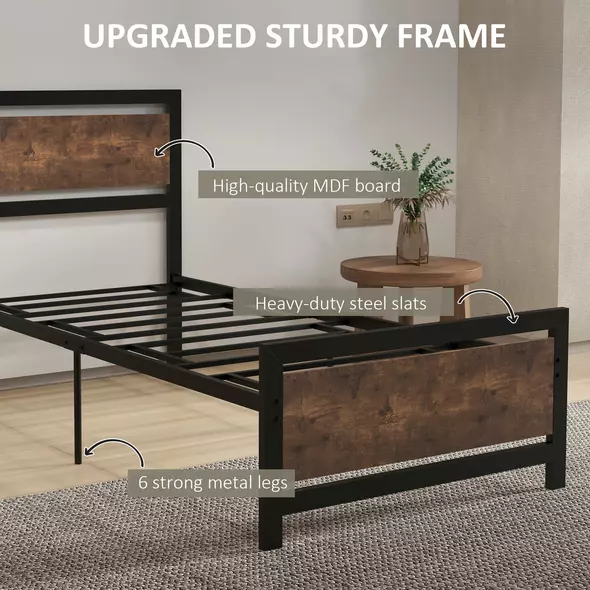 HOMCOM Single Size Metal Bed Frame with Headboard & Footboard, Strong Slat Support Solid Bedstead Base w/ Underbed Storage Space, Bedroom Furniture For Adults - 4
