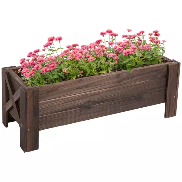 Outsunny 58L Garden Raised Bed Planter Grow Containers for Outdoor Patio Plant Flower Vegetable Pot Fir Wood, 100 x 36.5 x 36 cm, Carbonized Colour - 1