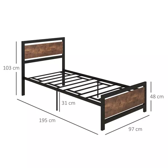 HOMCOM Single Size Metal Bed Frame with Headboard & Footboard, Strong Slat Support Solid Bedstead Base w/ Underbed Storage Space, Bedroom Furniture For Adults - 3
