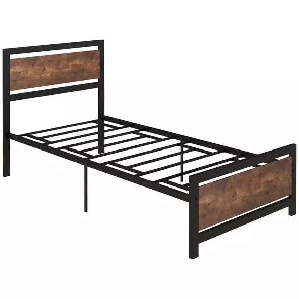 HOMCOM Single Size Metal Bed Frame with Headboard & Footboard, Strong Slat Support Solid Bedstead Base w/ Underbed Storage Space, Bedroom Furniture For Adults - 1