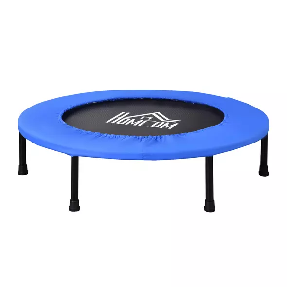HOMCOM 36" Mini Fitness Trampoline Home Gym Yoga Exercise Rebounder Indoor Outdoor Jumper with Safety Pad, Support Up to 100 KG, Blue and Black - 1