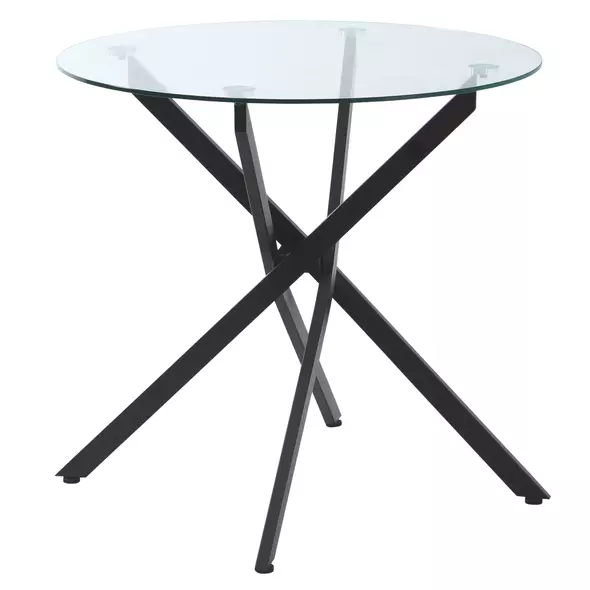 HOMCOM Dining Table with Clear Tempered Glass Top, Round Table with Metal Legs, Modern Kitchen Table for Dining Room Living Room, Black - 1