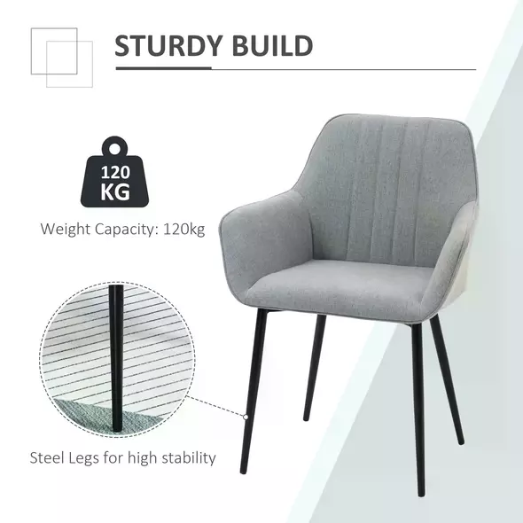 HOMCOM Dining Chairs Set of 2, Upholstered Linen Fabric Kitchen Chairs with Metal Legs for Living Room Dining Room, Light Grey - 5