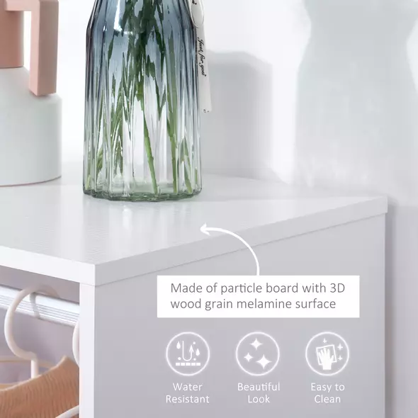 HOMCOM Open Wardrobe on Wheels, Bedroom Wardrobe with Clothes Hanging Rail, 2 Storage Shelves, Mobile Garment Rack for Cloakroom, Hallway, White - 5