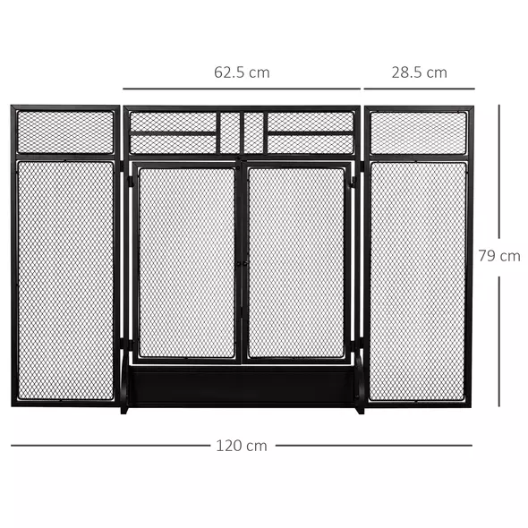 HOMCOM 3-Panel Folding Fireplace Screen with Door, Freestanding Spark Guard, Metal Mesh Fireguard, Black - 3