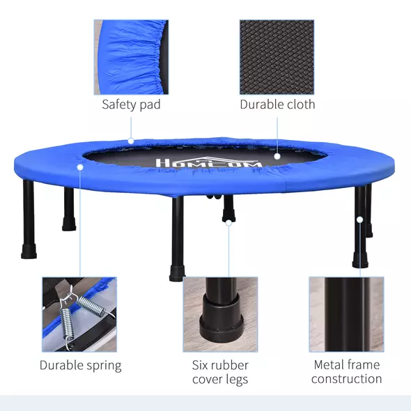 HOMCOM 36" Mini Fitness Trampoline Home Gym Yoga Exercise Rebounder Indoor Outdoor Jumper with Safety Pad, Support Up to 100 KG, Blue and Black - 4