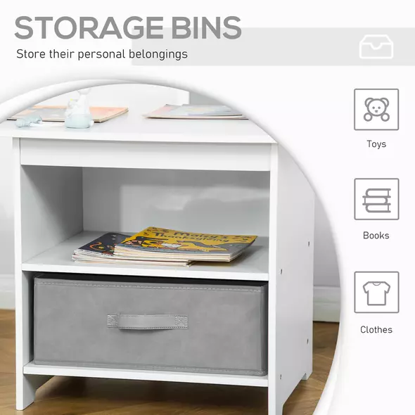 HOMCOM 3 Pcs Kids Table & Chairs Set Mini Seating Furniture Home Playroom Bedroom Dining Room w/ Storage Drawers Safe Corners for 2-4 Years old White - 6