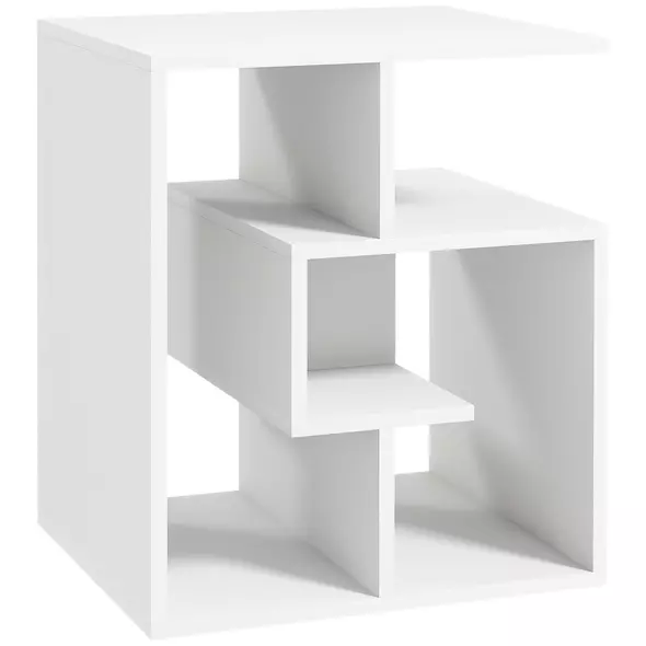 HOMCOM Side Table, 3 Tier End Table with Open Storage Shelves for Living Room, Bedroom, White - 1