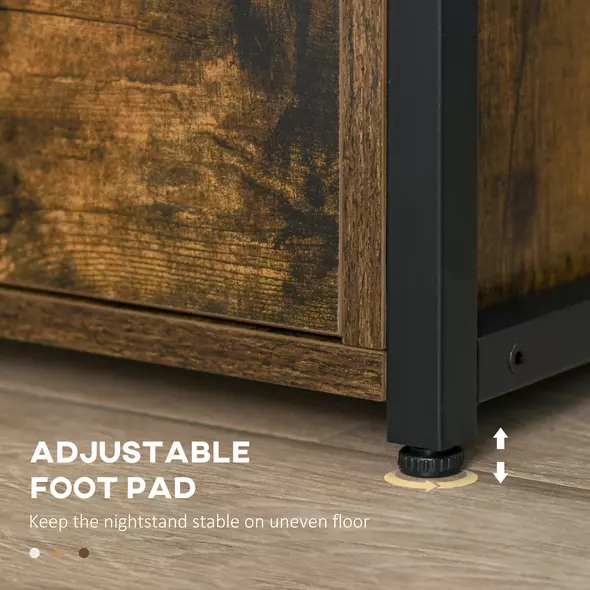 HOMCOM Industrial Side Table with Drawer, Sofa Table, Bedside Cabinet with Storage Shelf, Slim Nightstand for Living Room, Bedroom, Rustic Brown - 6