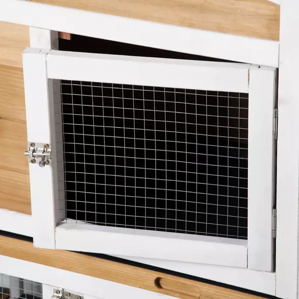 PawHut 2-Tier Large Rabbit Hutch Outdoor with Double Side Run Boxes, No-leak Plastic Tray, Ramp, 230 x 53 x 93.5cm, White - 8