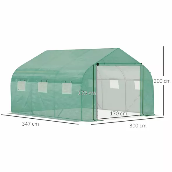 Outsunny Walk-in Polytunnel Garden Greenhouse, Outdoor Mesh Door Greenhouse with PE Cover and 6 Windows, 3.5 x 3 x 2m, Green - 3