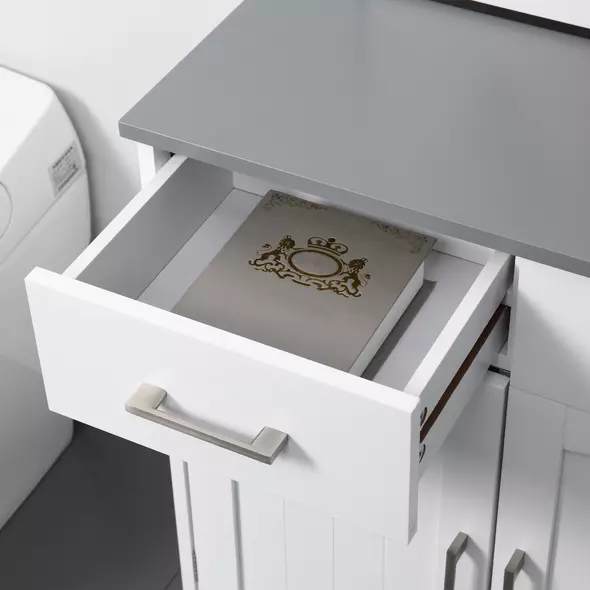 kleankin Freestanding Bathroom Cabinet, Storage Cupboard with 2 Drawers, Double Doors, Adjustable Shelf, White - 9