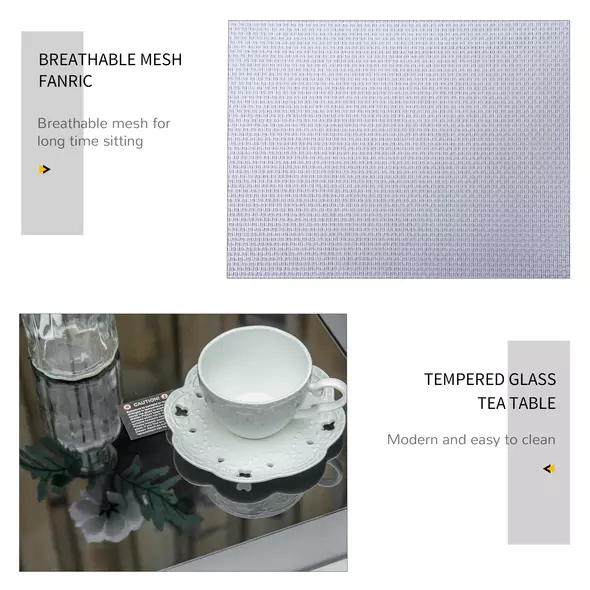 Outsunny 3 Pieces Lounge Chair Set Metal Frame Garden Outdoor Recliner Sunbathing Chair with Table, Light Grey - 5