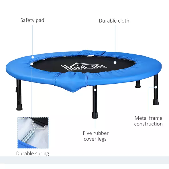 HOMCOM 40" Mini Fitness Trampoline Home Gym Yoga Exercise Rebounder Indoor Outdoor Jumper with Safety Pad, Support Up to 150 KG, Blue and Black - 4