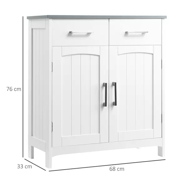 kleankin Freestanding Bathroom Cabinet, Storage Cupboard with 2 Drawers, Double Doors, Adjustable Shelf, White - 3