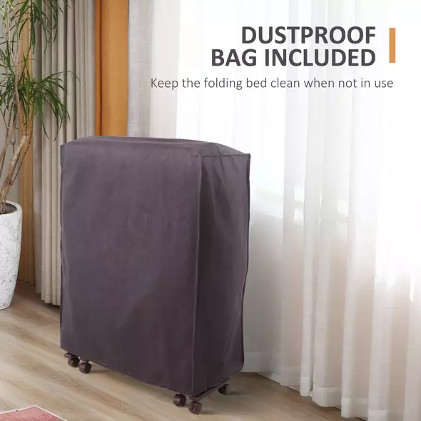 HOMCOM Folding Bed with Mattress, Single Guest Bed, Portable Fold Bed with Adjustable Backrest, Metal Frame on Wheels, White, 190 x 76 cm - 8