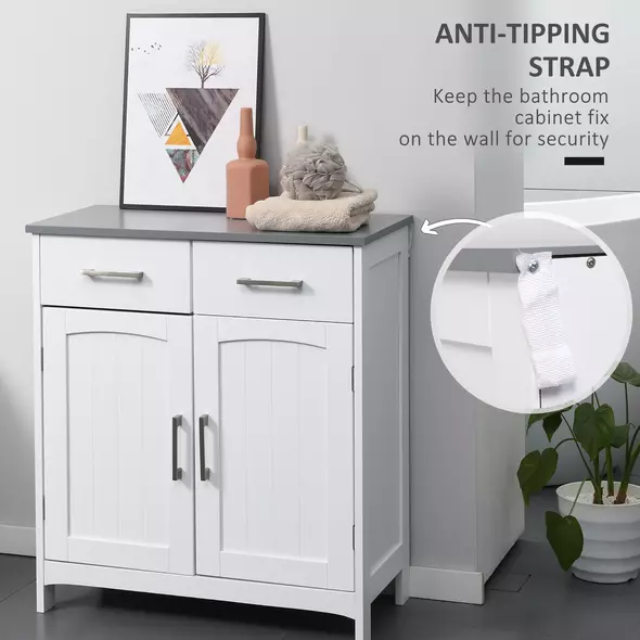 kleankin Freestanding Bathroom Cabinet, Storage Cupboard with 2 Drawers, Double Doors, Adjustable Shelf, White - 6