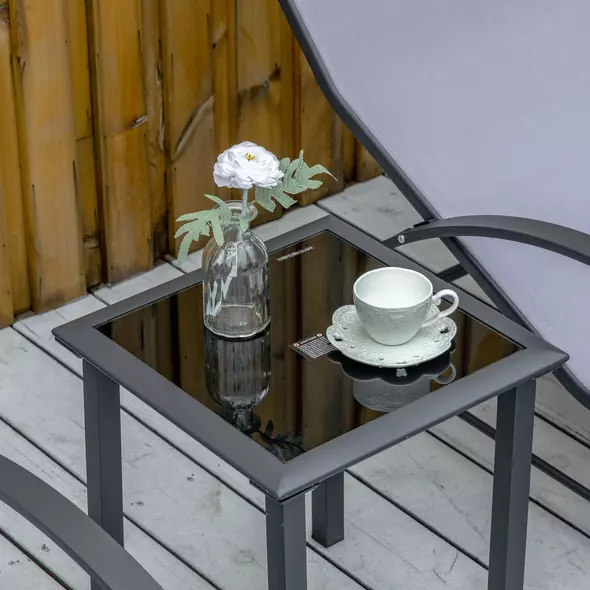 Outsunny 3 Pieces Lounge Chair Set Metal Frame Garden Outdoor Recliner Sunbathing Chair with Table, Light Grey - 8