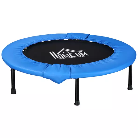HOMCOM 40" Mini Fitness Trampoline Home Gym Yoga Exercise Rebounder Indoor Outdoor Jumper with Safety Pad, Support Up to 150 KG, Blue and Black - 1