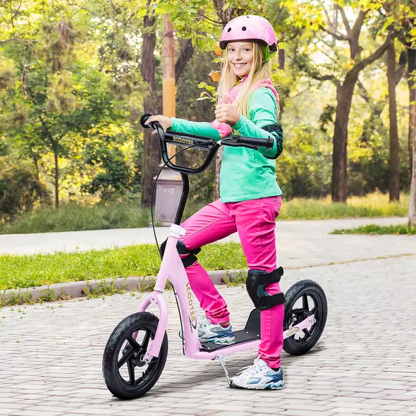 HOMCOM Kids Scooter Kick Scooter, with 12" EVA Tyres, Rear Brake, Big Wheels Scooter for 5-12 Years , Pink - 2
