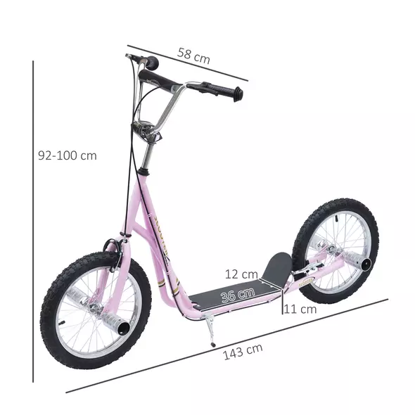 HOMCOM Stunt Scooter, Kids Scooter with 16" Big Wheels, Adjustable Height, Dual Brakes, for Ages 5+ Years, Pink - 3