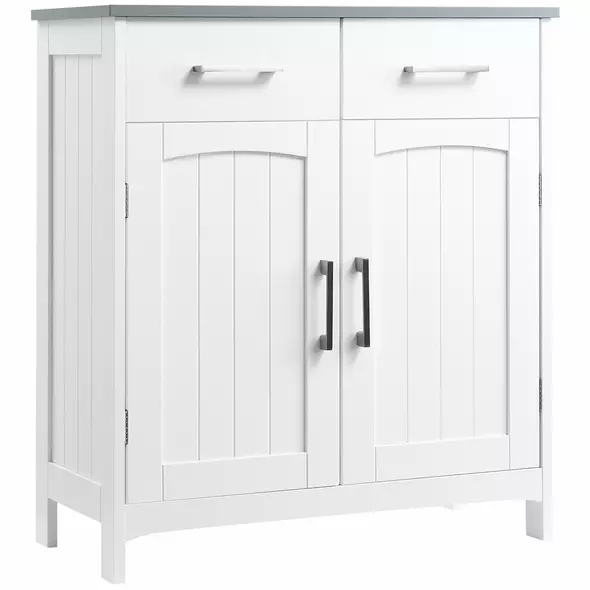 kleankin Freestanding Bathroom Cabinet, Storage Cupboard with 2 Drawers, Double Doors, Adjustable Shelf, White - 1