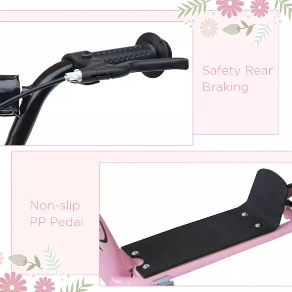 HOMCOM Kids Scooter Kick Scooter, with 12" EVA Tyres, Rear Brake, Big Wheels Scooter for 5-12 Years , Pink - 5