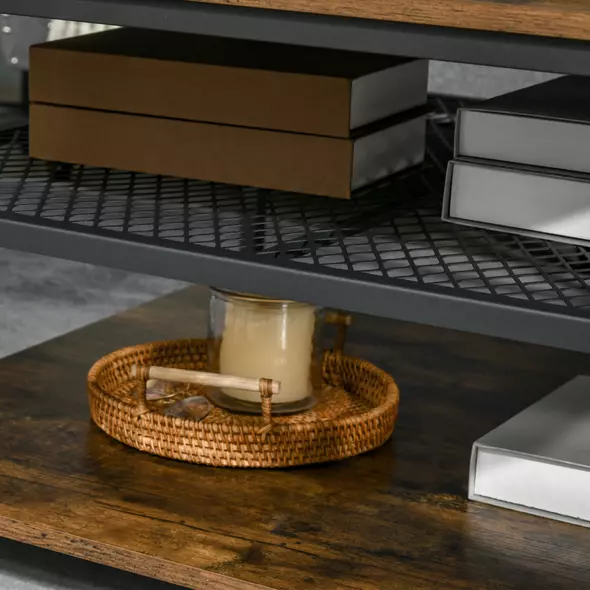 HOMCOM Coffee Table, Living Room Table with 3-Tier Storage Shelves, Square Tea Table for Home Office, Rustic Brown - 8