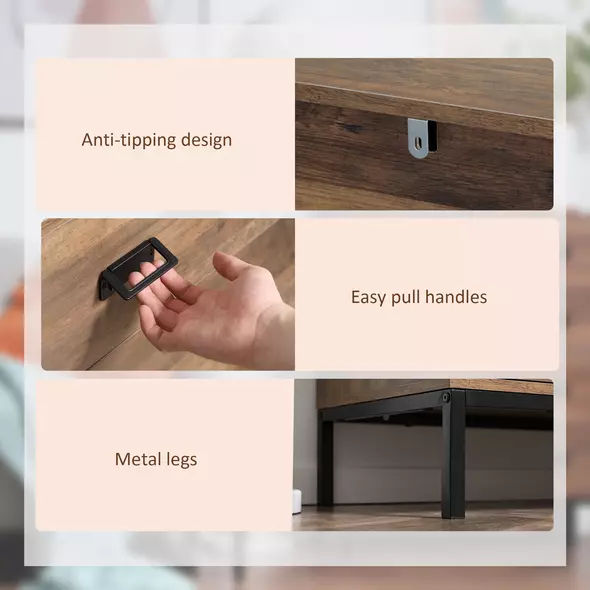 HOMCOM Chest of Drawers, 4-Drawer Storage Organiser Unit with Metal Frame for Bedroom, Living Room, Brown - 6