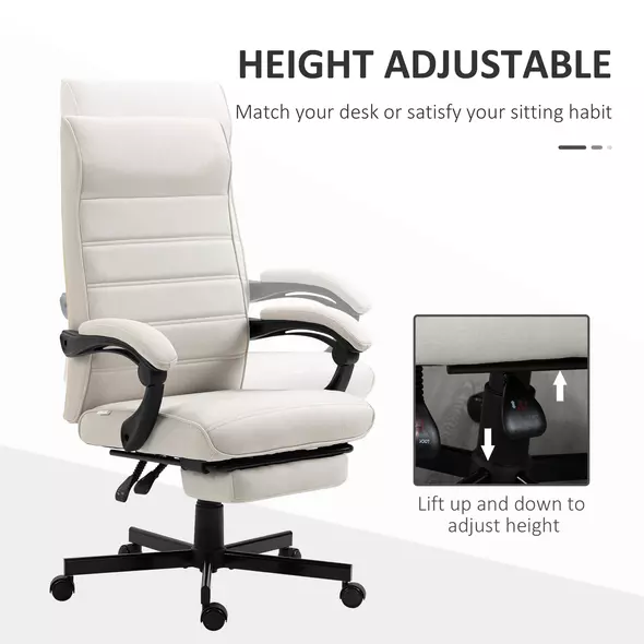 Vinsetto Office Chair, Computer Desk Chair, Fabric Swivel Chair with Adjustable Height and Rolling Wheels for Home Office Work Study, Cream White - 4