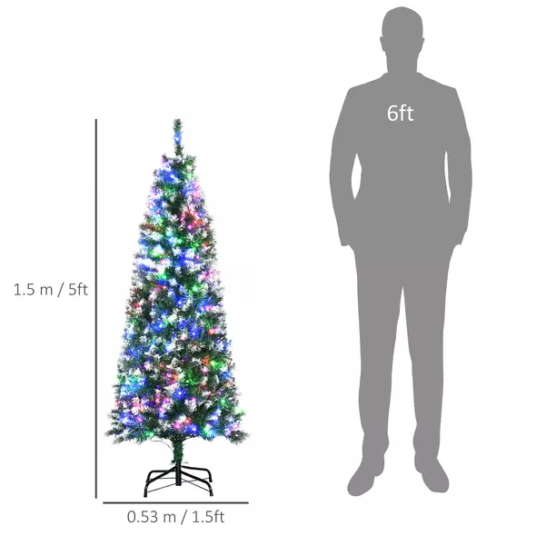 HOMCOM 5FT Tall Prelit Pencil Slim Artificial Christmas Tree with Realistic Branches, 250 Colourful LED Lights and 408 Tips, Xmas Decoration, Green - 3