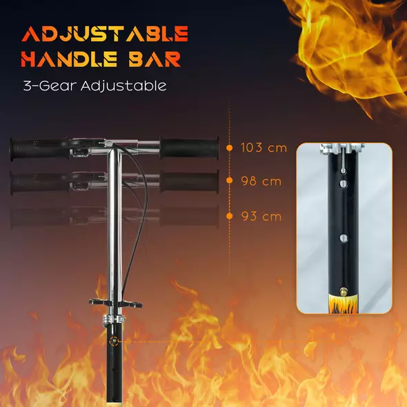 HOMCOM Kids Foldable Kick Scooter w/ Adjustable Height, Break, Big Wheels, for Ages 7-14 Years - Black - 4