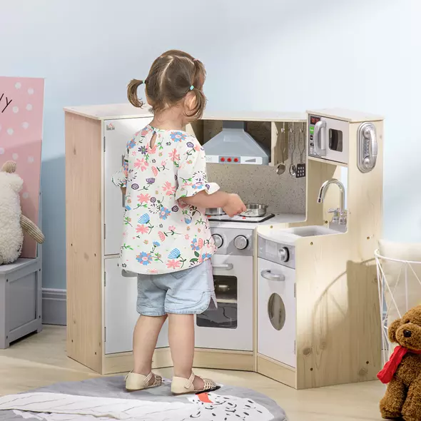 HOMCOM Kids Kitchen Playset, with Accessories, Storage Space - 2