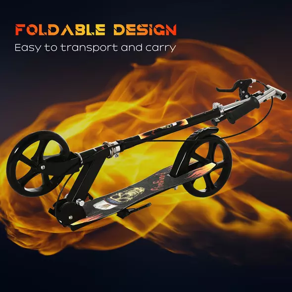 HOMCOM Kids Foldable Kick Scooter w/ Adjustable Height, Break, Big Wheels, for Ages 7-14 Years - Black - 5