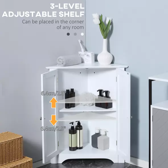 kleankin Triangle Bathroom Cabinet, Corner Bathroom Storage Unit with Adjustable Shelf and Recessed Door, Free Standing, White - 5