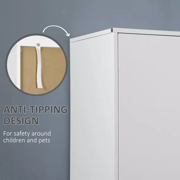 HOMCOM 2-Door Wardrobe with 2 Drawers, Hanging Rod and Anti-tipping Straps for Bedroom Clothes Storage Organisation, White - 5